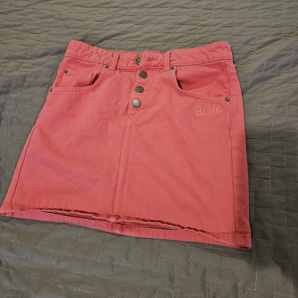 Girls Barbie X Roxy Pink Button Up Mini Skirt Pockets  14/XL